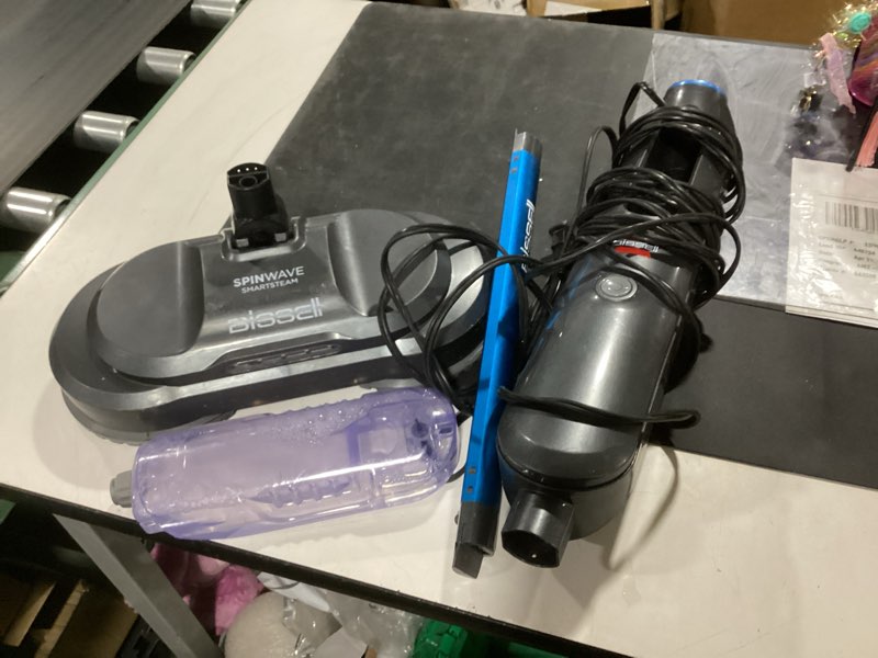 Condition photo showing As Is for bissell spinwave smartsteam all-in-one scrubbing and sanitizing electric hard floor mop w/led headlights & swivel steering 3897a (handle not in box)