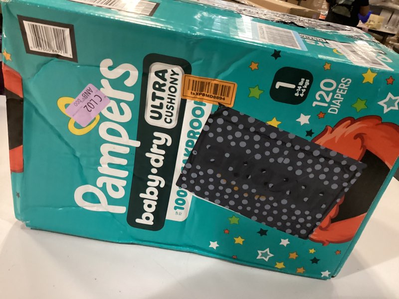 Condition photo showing New/Like New for pampers diapers - baby dry - size 1, 120 count, absorbent disposable infant diaper (packaging may vary) size 1 120