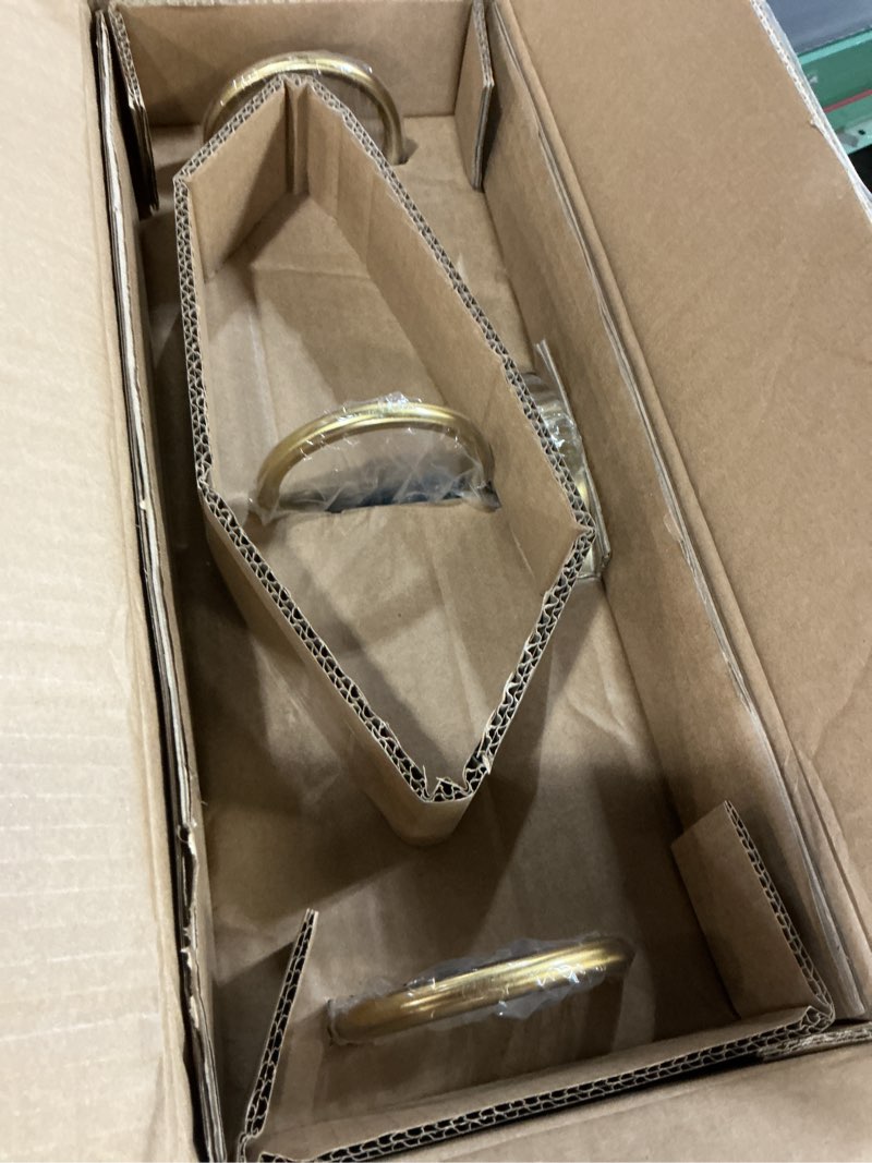 Condition photo showing New/Like New for bathroom light fixtures, 3-light gold vanity light fixtures with white tulip glass shades, bathroom lighting fixtures over mirror for bedroom, living room & hallway (bulbs not included) tulip white-brushed gold 3-light