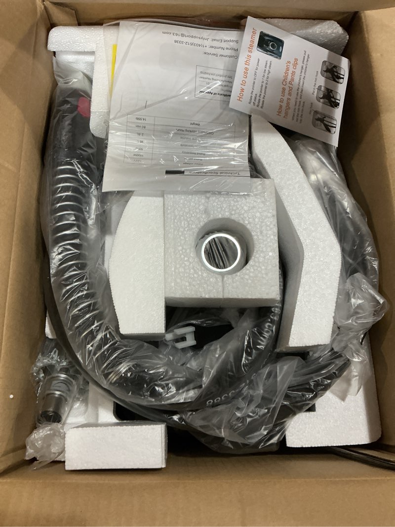 Condition photo showing Good Condition for Steamer for Clothes, Jenaely 1500W Standing Garment Steamers, 35s Fast Heat-up, 80 Mins of Continuous Powerful Steam with 2.8L Water Tank, Pants Clip & Children's Clothing Hanger