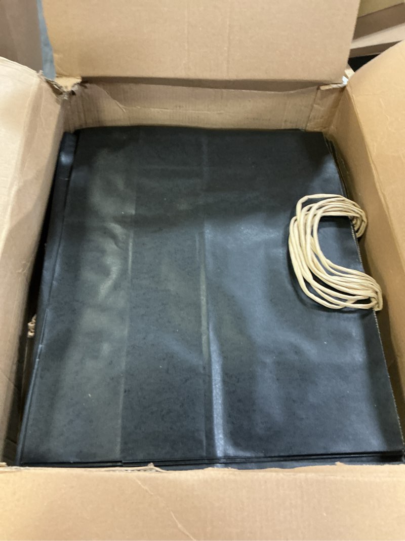 Condition photo showing Good Condition for XPCARE 100Pack Large Kraft Paper Bags with Handles Bulk, 16x6x12 Inch Black Paper Bag Kraft Shopping Bags for Business Merchandise Wedding Party Favor Bag Black 1 Count (Pack of 100)