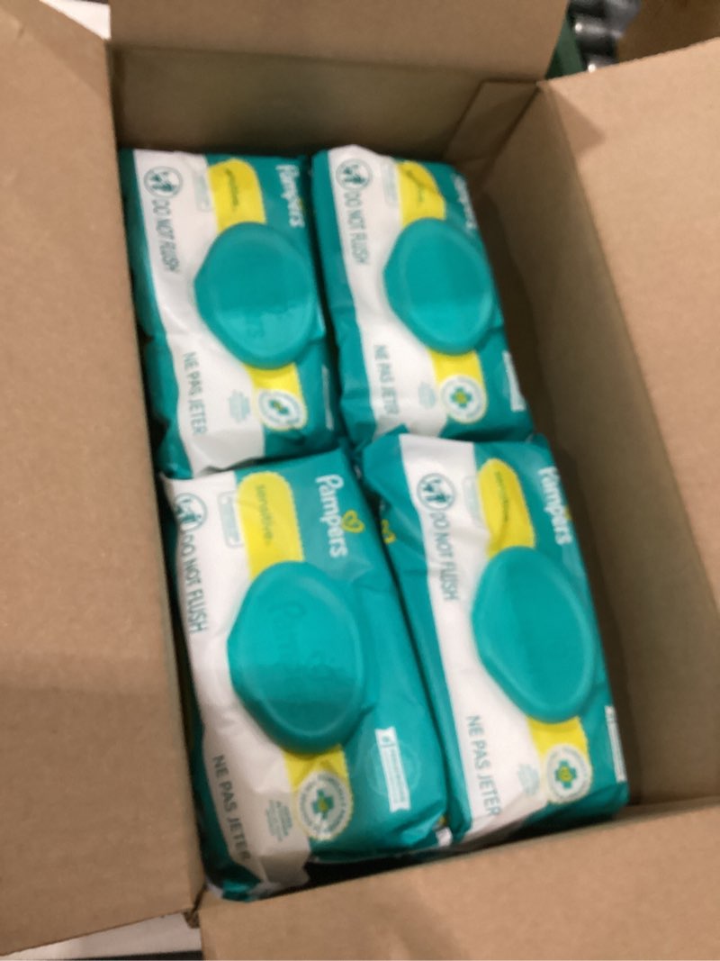 Condition photo showing New/Like New for Pampers Sensitive Baby Wipes, Water Based, Hypoallergenic and Unscented, 8 Flip-Top Packs, 4 Refill Packs (1008 Wipes Total) 84 Count (Pack of 12)