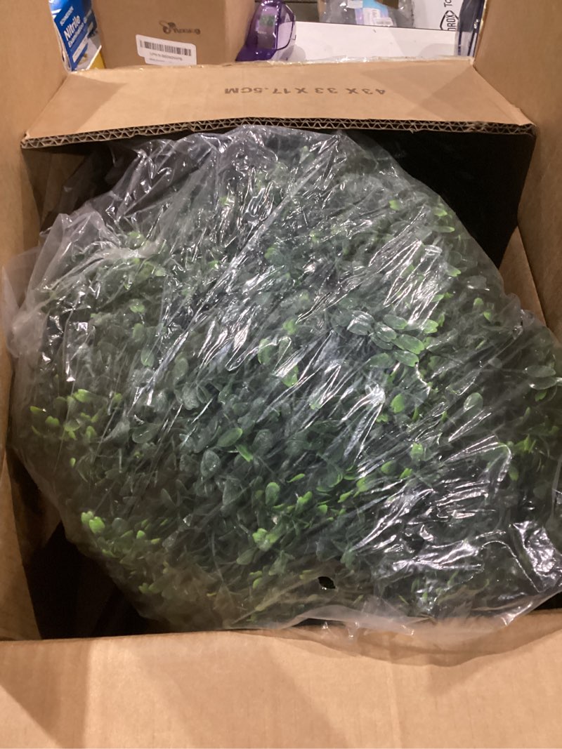 Condition photo showing Good Condition for 28" Artificial Boxwood Topiary Ball Tree with Ground Spike, Set of 2 Artificial Shrub Bushes, Fake Evergreen Tree for Porch, Artificial Plants Fake Boxwood Plants for Outdoor Indoor Front Door Decor Green With Spike 28"