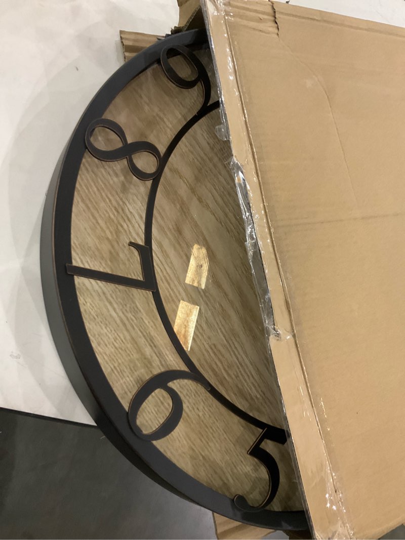 Condition photo showing Good Condition for Presentime & Co 21" Farmhouse Series Wall Clock, Cottage Style, Vintage Design, Oil Rubbed Antique Bronze Finish. Wall Décor for Living Room, Dining Room, and Entryway.