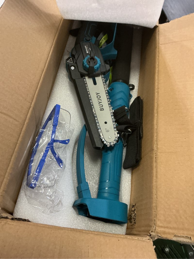 Condition photo showing Good Condition for 2-in-1 electric pole saws for tree trimming, 6 inch mini chainsaw cordless with extension pole, 2 x 4000mah batteries,battery powered pole chain saw, tree trimmer limb branch cutter pruner (blue)