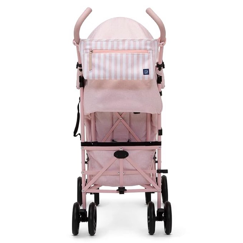 babygap classic stroller - lightweight stroller with recline, compact fold & removable parent organizer - made with sustainable materials, pink stripes