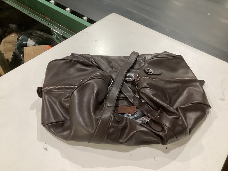 Condition photo showing Good Condition for premium leather travel duffel bag for men (weekender | overnight | luxury gym | waterproof) brown barooqa57