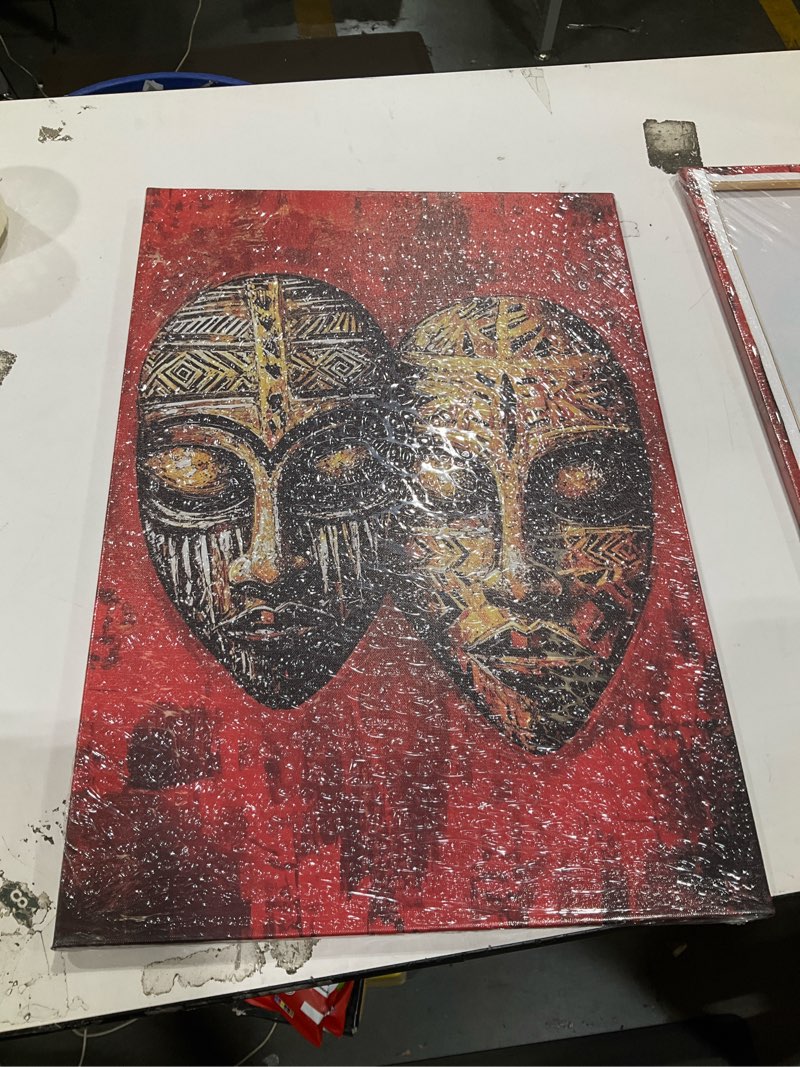 Condition photo showing New/Like New for ccwacpp african mask wall art tribal ethnic mask painting framed vintage africa culture artwork canvas prints abstract africa home room decor (16.00" x 24.00") red 16.00" x 24.00"