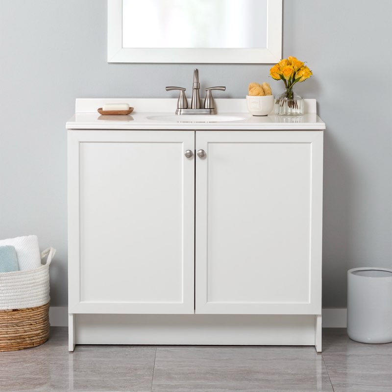 Project Source Jax 36-in True White Single Sink Bathroom Vanity with