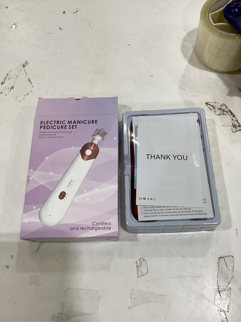Condition photo showing New/Like New for Professional Manicure Pedicure Set - Cordless Electric Foot Nail Care Trimmer Buffer Tools - 5 Speeds, Rechargeable, Thick Nails (Red)