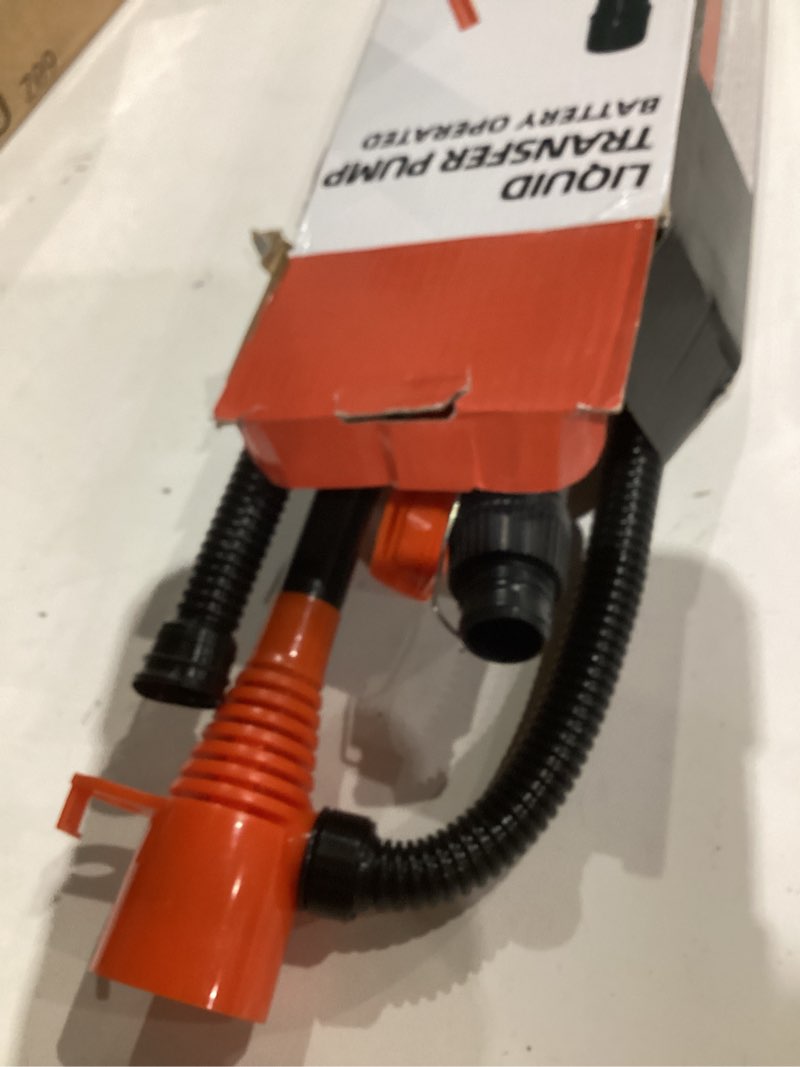 Condition photo showing As Is for BOLCOWE Fuel Transfer Pump 2.8 GPM Portable Battery Powered, Hand Fuel Pump Universal Fit Fuel Pumps for Vehicles, Boats, Lawn Equipment, Emergency & Home Use (Red Orange)