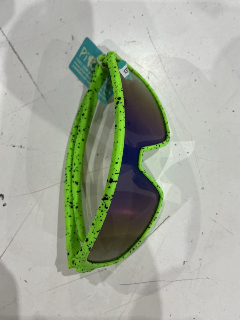 Condition photo showing Good Condition for resume sports wrap shield neon green sunglasses for kids with blue mirror lens