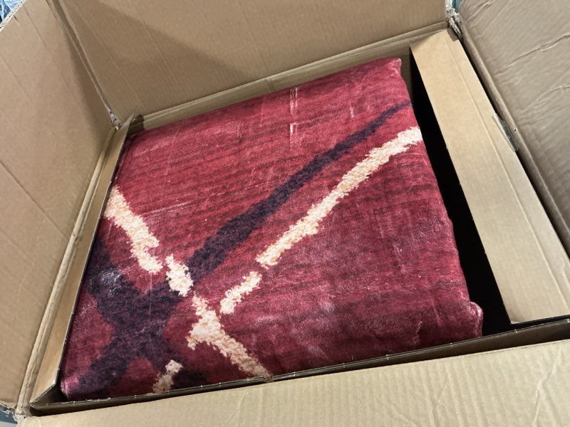 Condition photo showing Good Condition for jinchan Christmas Area Rug 8x10 Modern Washable Rug Abstract Rug Geometric Grid Non Slip Thin Rug Outdoor Floor Cover Red Lines Contemporary Soft Rug Carpet Kitchen Living Room Bedroom Dining Room