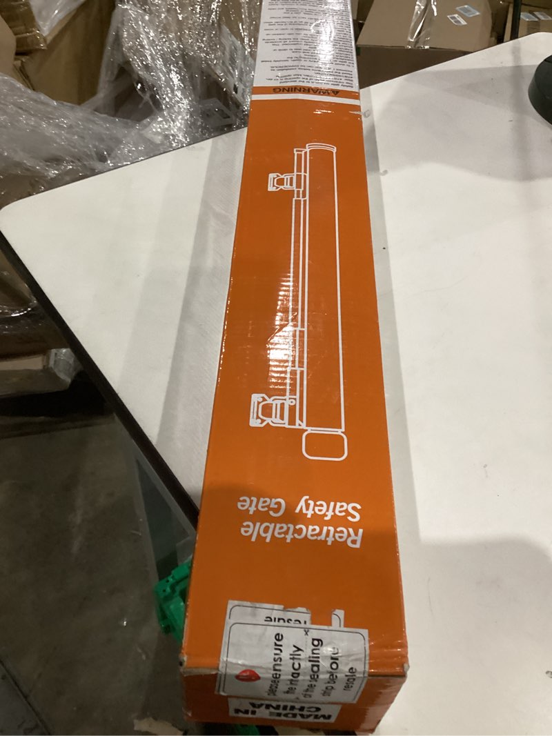 Condition photo showing As Is for Retractable Baby Gates, Mesh Dog Gate for Doorways, 33.6" Tall, Expands to 55" Wide,Pet Safety Essential Fit for Baseboards, Wide Toddlers Gates for Hallways, Indoor & Outdoor,Grey 55" Wide Gray