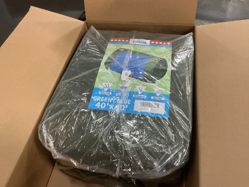 Condition photo showing New/Like New for TARPAL 40x40 Feet Green Tarp Waterproof Multipurpose Protective Cover All Purpose Outdoor Poly Tarps Cover for Swimming Pool, Roof Waterproofing,Boat, car, Camping, firewood,Outdoor Furniture,etc Green/Blue 40x40 Feet-Finished size