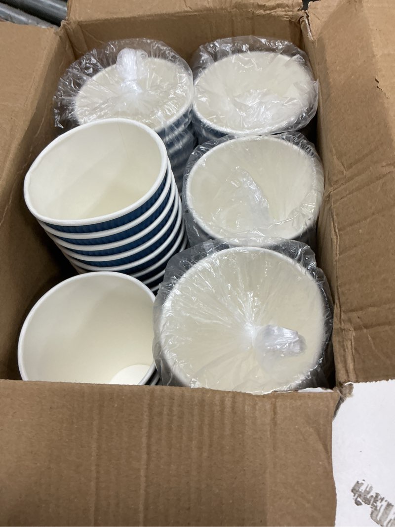Condition photo showing As Is for lamosi 16 oz coffee cups - 90 pack, disposable insulated corrugated paper cups 16oz, kraft ripple wall cups for hot beverage or cold drinks (navy) 16 oz-90 navy