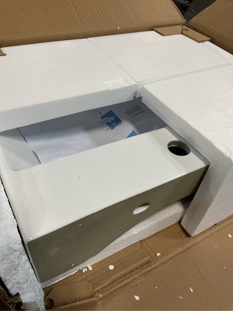 Condition photo showing Good Condition for 20 x 14 inch wall mounted bathroom sink, nohalipy modern white rectangular porcelain floating vessel sink with overflow, corner mount ceramic bathroom sink for rv, restroom and toilet, easy to install