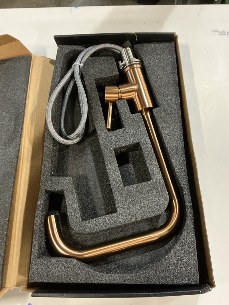 Condition photo showing As Is for Aqualise Kitchen Faucets Single Handle - Minimalist Luxury Kitchen Sink Faucet for Hotels, Apartments, RVs, Homes - Premium Kitchen Faucet Design 13.425 inches Tall (Rose Gold)