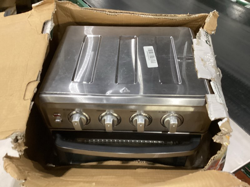 Condition photo showing As Is for *not tested*Cuisinart Air Fryer Toaster Oven, 1800W, 8-in-1 with Air Fry, Convection, Broil & Warm, 0.6 Cubic Feet, 60-Minute Timer, TOA-70NAS, Stainless Steel Stainless Steel Convection Toaster Air Fryer Oven w/ Grill