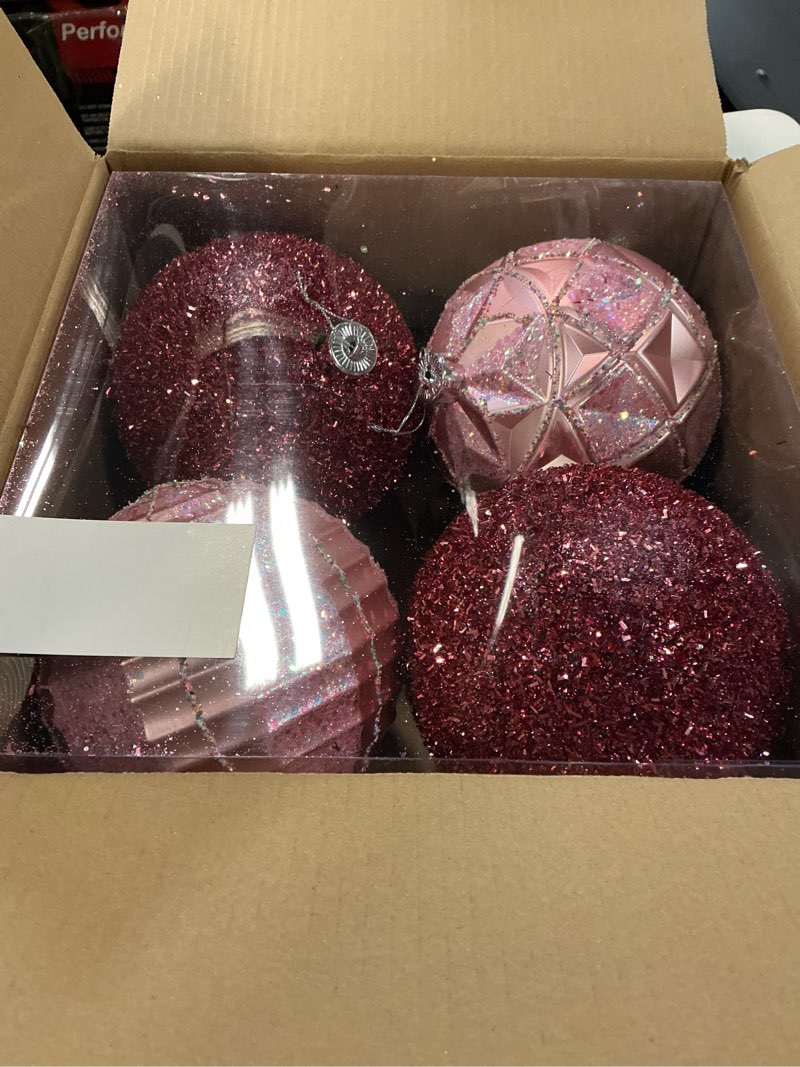 Condition photo showing New/Like New for Large Pink Christmas Ornaments 5.9 inch Pink Christmas Balls 4 PCS Decorative Hanging Ornaments Large Christmas Tree Balls Ornaments for Home Party Holiday Xmas Gifts 5.9 Inch Pink 4