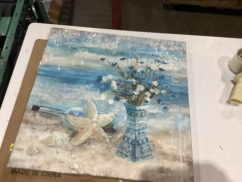 Condition photo showing New/Like New for beach wall art for living room blue ocean theme canvas print modern abstract coastal picture seascape painting daisy flower in indian vase framed artwork for seaside bedroom bathroom office 24x24inch
