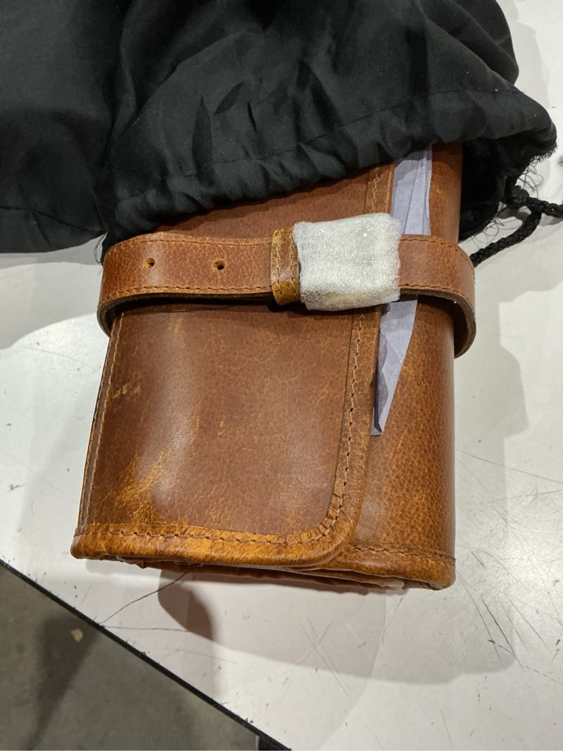 Condition photo showing Good Condition for professional chef knife roll bag, 8-piece kitchen utensil set with leather case, navy blue and brown (leather, caramel) leather caramel