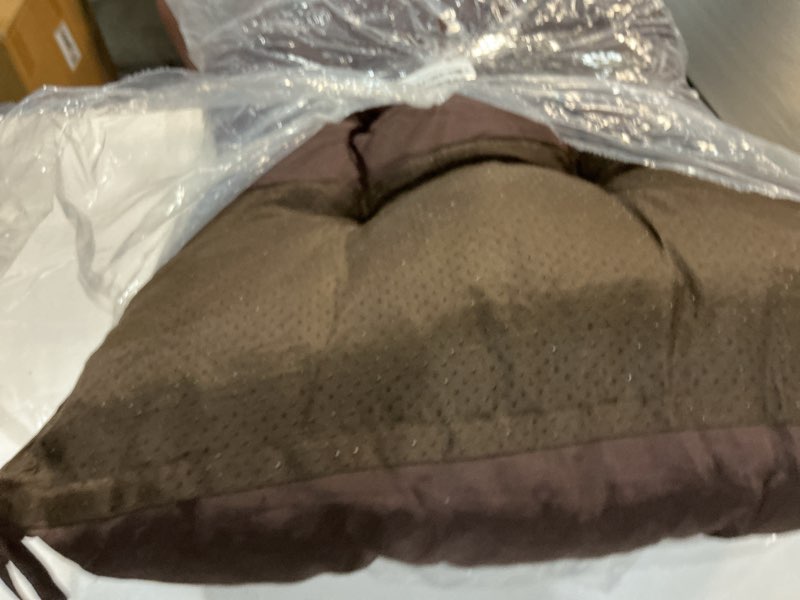 Condition photo showing As Is for high back rocking chair cushion, waterproof and anti slip tufted rocking chair pad with ties, rocker seat cushions for indoor, porch, outdoor patio, brown set of 1 brown
