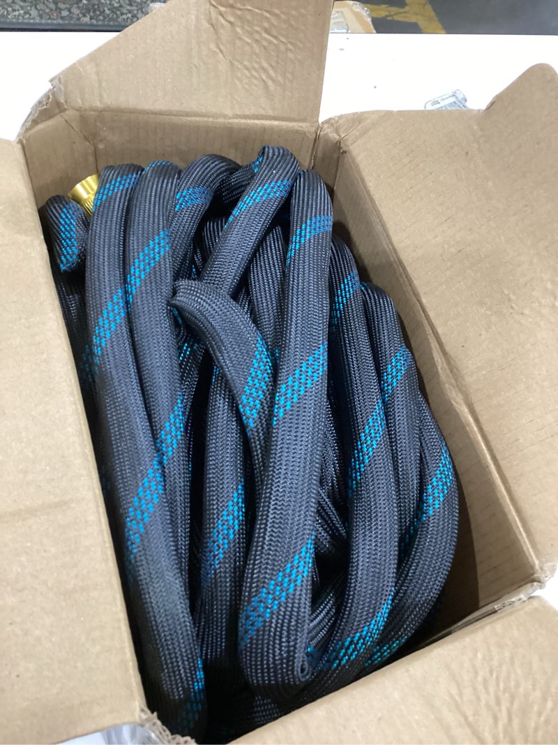 Condition photo showing As Is for 100 ft non-expandable garden hose, 2026 new upgraded flexible water hose, ultra lightweight non-expanding hoses with 10 function sprayer, leak proof, pressure resistant for yard, outdoor blackblue 100ft