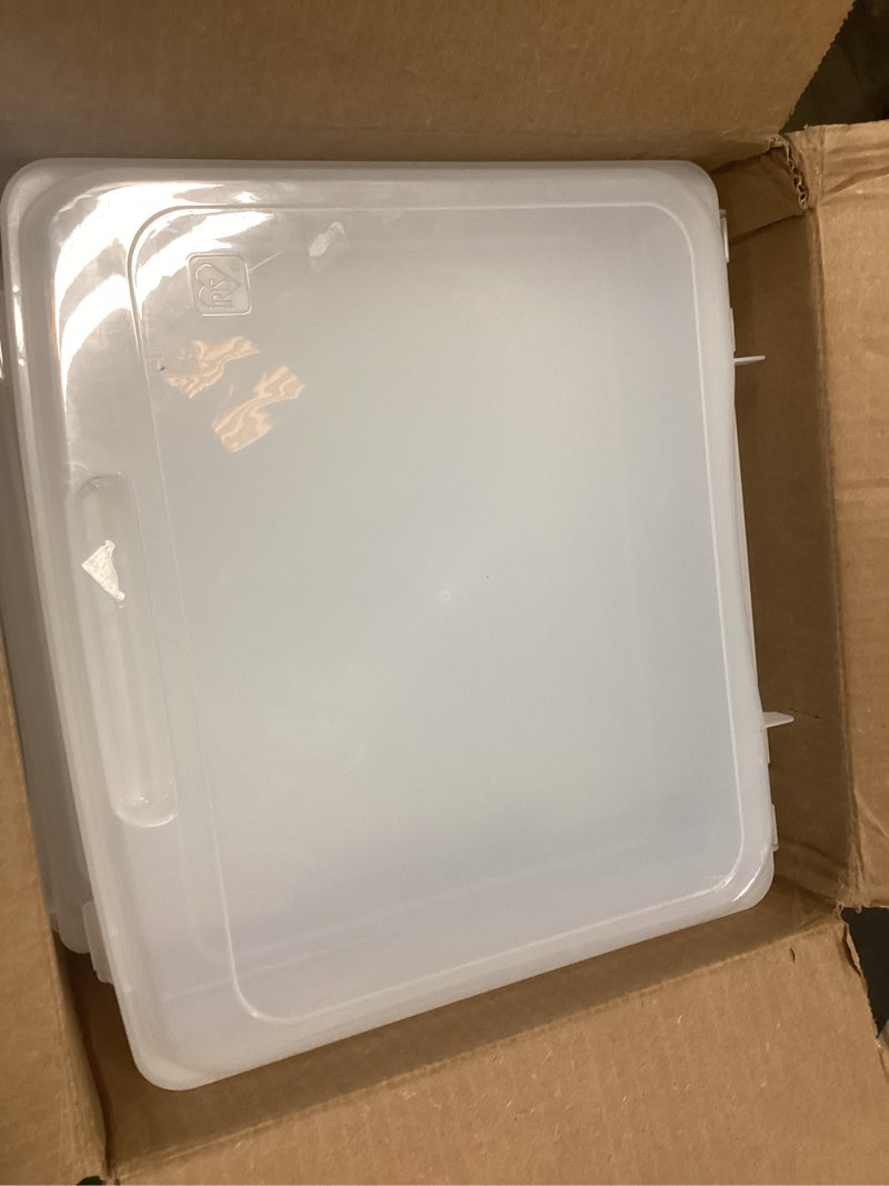 Condition photo showing Good Condition for iris usa board game storage craft organizer box with snap-tight latch lid, 6-pack portable plastic case bin for puzzles, magazines, hobbies, art supplies, fits 8.5" x 11" & a4 papers, thick, clear 6 pack