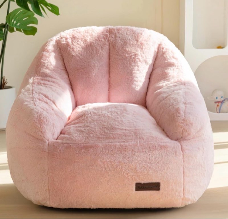 MAXYOYO Kids Bean Bag Chair, Comfy Bean Bag Sofa with Back Support, Faux Fur Cute Chair for Boys and Girls, Stuffed Floor Sofa for Nursery, Bedroom, Pink Standard Pink