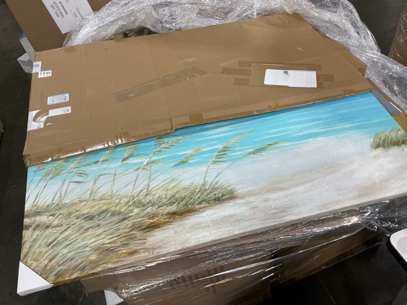 Condition photo showing New/Like New for tar tar studio abstract seascape canvas wall art: beach chair on sand painting print for bedroom (24" w x 18" h, multiple sizes/material) 24"l x 18"w beach chair