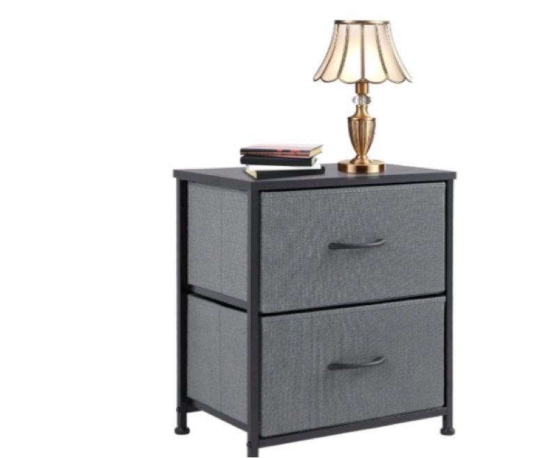 sweetcrispy nightstand with 2 storage drawers, 20\" height small bed side furniture end table, wooden top fabric cabinet kids night stand mini dresser for bedroom, closet, entryway, grey