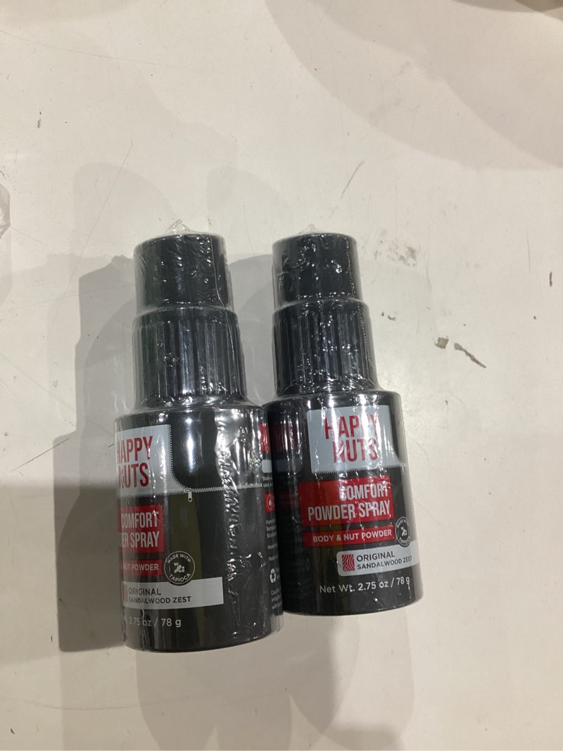 Condition photo showing New/Like New for happy nuts comfort powder spray: anti chafing & mens deodorant, aluminum-free, sweat and odor control for jock itch, groin and men's private parts (2 pack, original)