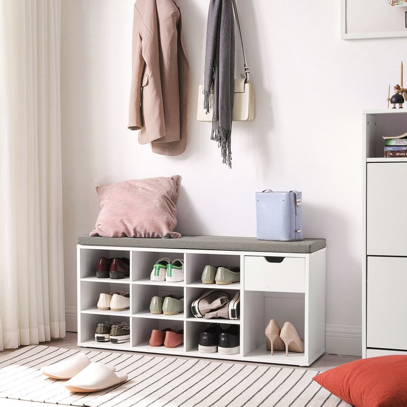 10 Pair Shoe Storage Bench With Drawer