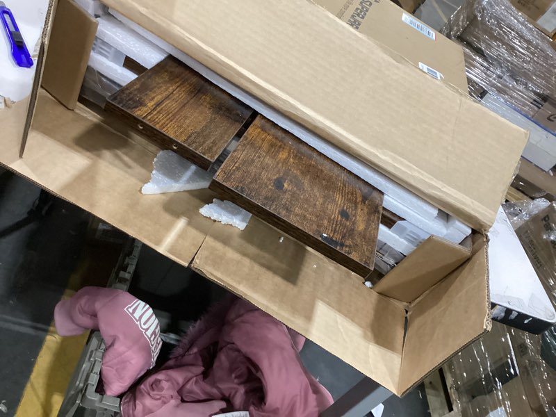 Condition photo showing Good Condition for SUPERJARE Kitchen Bakers Rack with Power Outlet, Coffee Bar Table 4 Tiers, Kitchen Microwave Stand with 6 S-shaped Hooks, Storage Shelf Rack for Spices, Pots and Pans - Rustic Brown 23.6 inch Rustic Brown