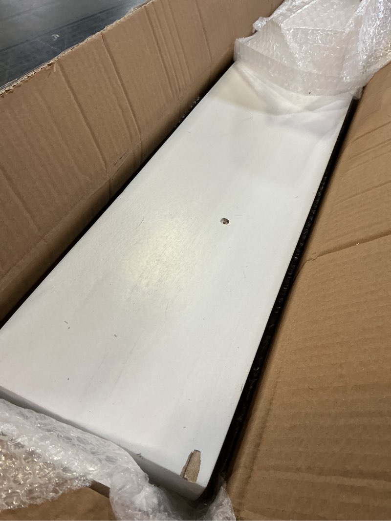 Condition photo showing As Is for 60 inch Long Floating Shelves for Wall,Solid Wood Long Shelves Set of 2,Rustic Wall Mounted Shelves with Invisible Brackets for Decor & Storage (White, 60 Inch) White 60 Inch