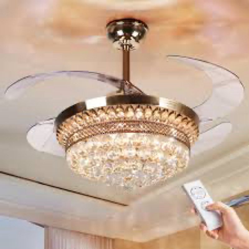 42 Inch Fandelier Ceiling Fan with Light, Chandelier Fan, Crystal Retractable Ceiling Fan with Light