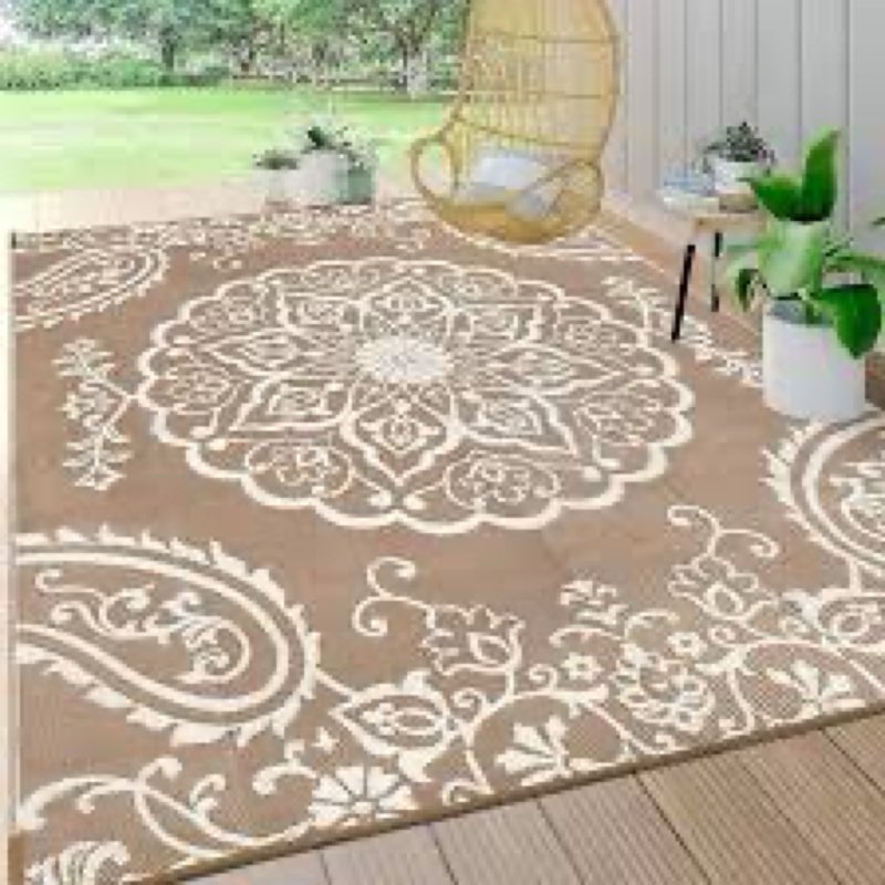 Pauwer Waterproof Outdoor Rug 9x12, Reversible Plastic Straw Patio Camping Rug, Indoor Outdoor RV Ma