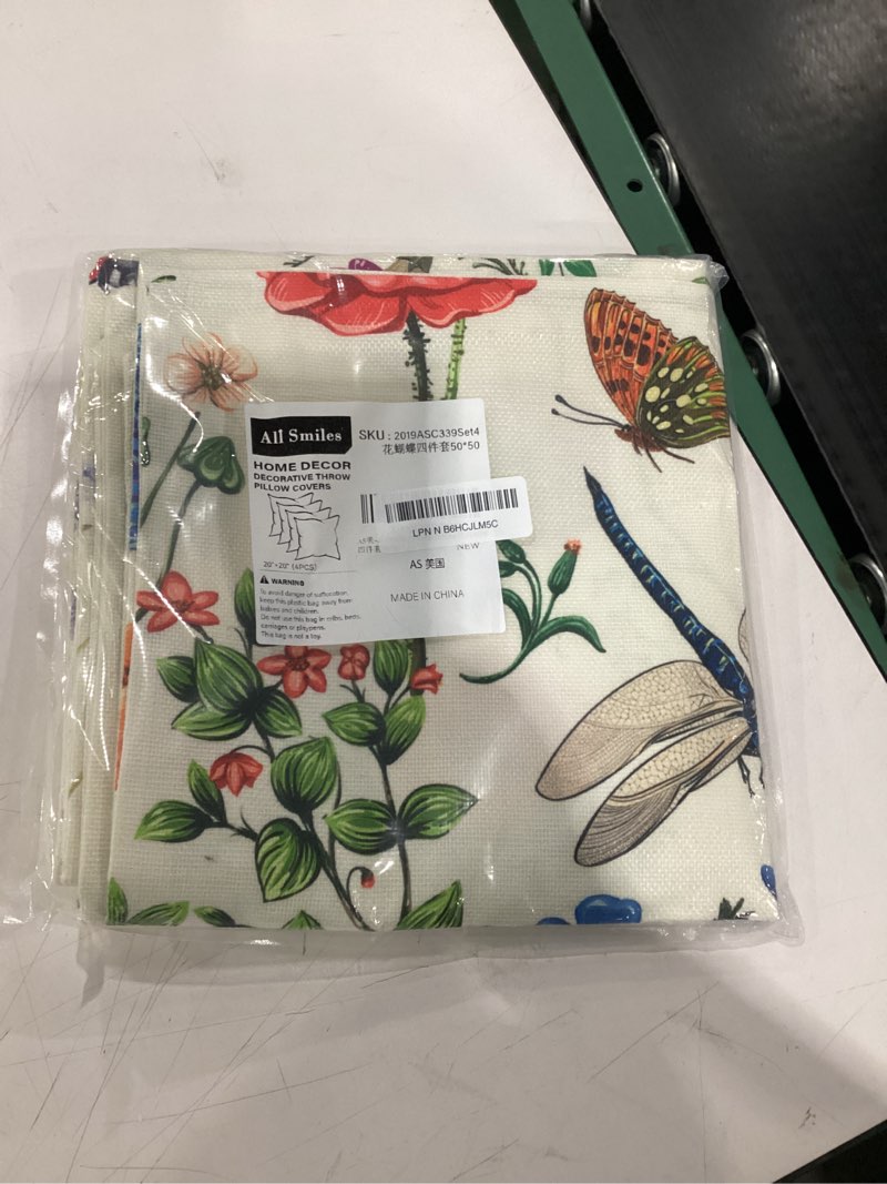 Condition photo showing New/Like New for All Smiles 20x20 Outdoor Throw Pillow Covers Summer Spring Garden Flowers Farmhouse Décor Outside Furniture Bench Decorative Cushion Set of 4 for Patio Chair Couch Bed
