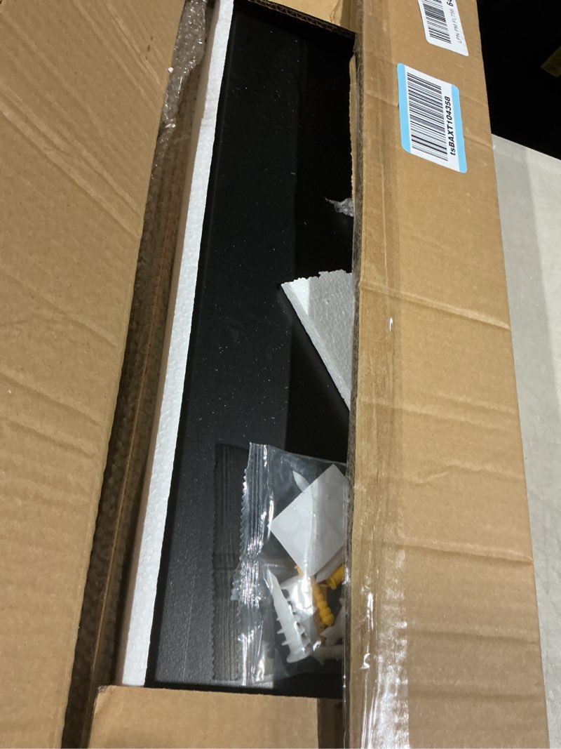 Condition photo showing As Is for wopitues floating shelves 24 inch with gold metal guardrail, shelves for wall decor set of 3, wall shelves for bedroom, bathroom, kitchen, living room, plants, picture frames, art- black and gold black and gold 23.6 inch