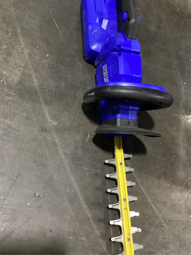 Condition photo showing As Is for kobalt gen4 40-volt 24-in battery hedge trimmer 2.0 ah battery included , charger included