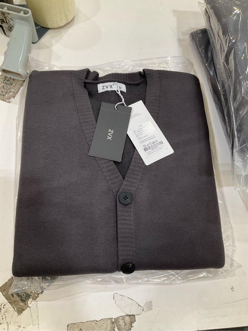 Condition photo showing New/Like New for new sweater v-neck solid color cardigan sweater men's lazy style jacket clip large usmy3529-charcoal gray