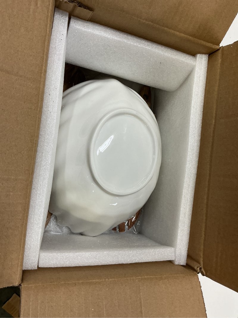 Condition photo showing Good Condition for Hacaroa 50 Oz Ceramic Salad Bowl, 11 Inch Medium Serving Bowl White Soup Bowls with Wooden Utensils, Decorative Leaf Shape Mixing Bowl for Pasta, Stew, Fruit, Snacks, Microwave Dishwasher Safe