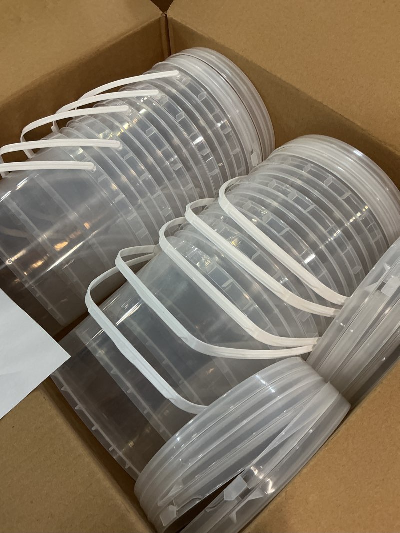 Condition photo showing Good Condition for 10 pack 1 gallon / 128 oz / 3.8 l clear plastic bucket with handle and lids food storage containers freeze safe ice cream tubs for deli kitchen drinks home 10 1 gallon