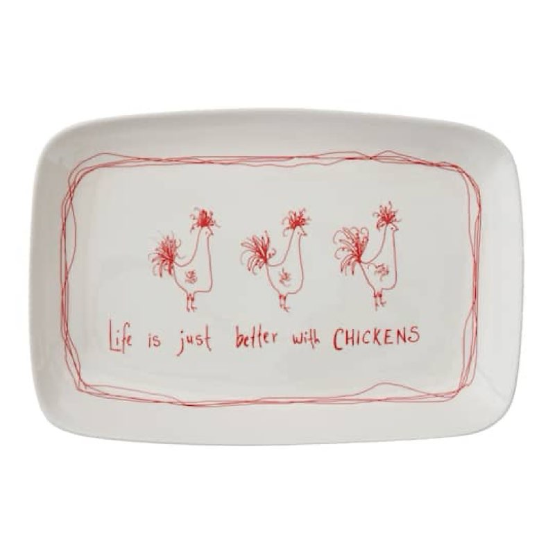 Creative Co-Op Life is Just Better with Chickens Stoneware Platter