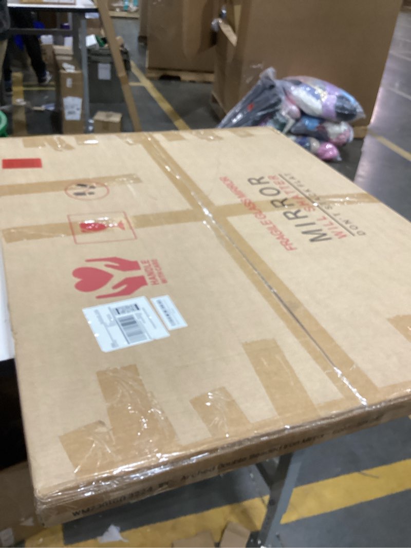 Condition photo showing New/Like New for wallbeyond gold vintage mirror for vanity 32x24 inch, gold antique mirror with ornate beaded frame for bathroom, living room, fireplace, entryway 24"l x 32"w gold