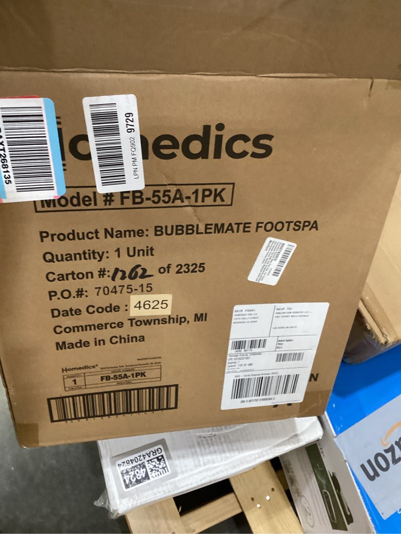 Condition photo showing New/Like New for homedics bubble mate foot spa, toe touch controlled foot bath with invigorating bubbles and splash proof, raised massage nodes and removable pumice stone