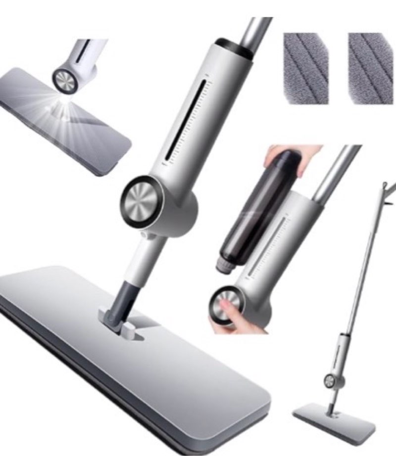 TIDYGO Spray Mop with Microfiber Cleaning Pads, Paddle Brush, 360° Swivel Head, and 250 mL Refillabl