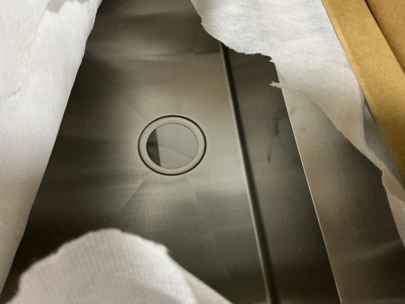 Condition photo showing As Is for handmade drop-in stainless steel 33 in. x 22 in. single bowl kitchen sink with drying rack