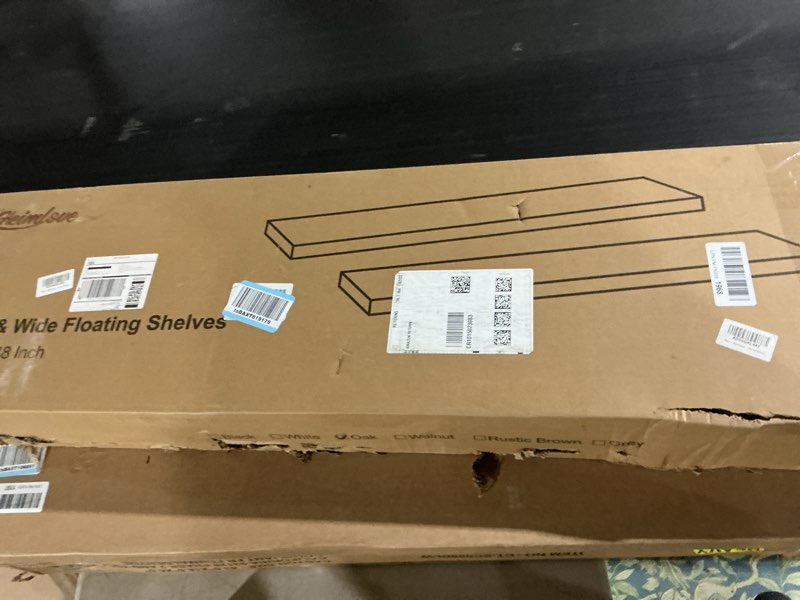 Condition photo showing Good Condition for Heimlove 12 Inch Deep Floating Shelves, 48 x 12 inches Long Wall Shelf, Large Display Shelf & Storage Shelf, Rustic Wood Wall Shelves for Fireplace Mantel, Set of 2(Oak) 48"W x 12"D x 2"H, Set of 2 Oak